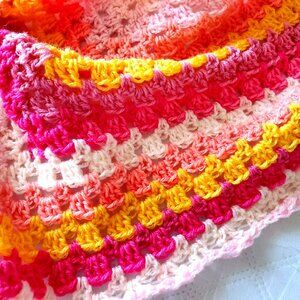 Crochet BABY BLANKET AFGHAN GRANNY SQUARE 28"x 28" PINK YELLOW ORANGE WHITE